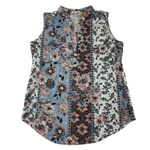 Perseption Concept Womens‎ XL Floral Medallion Sleeveless Button V-Neck